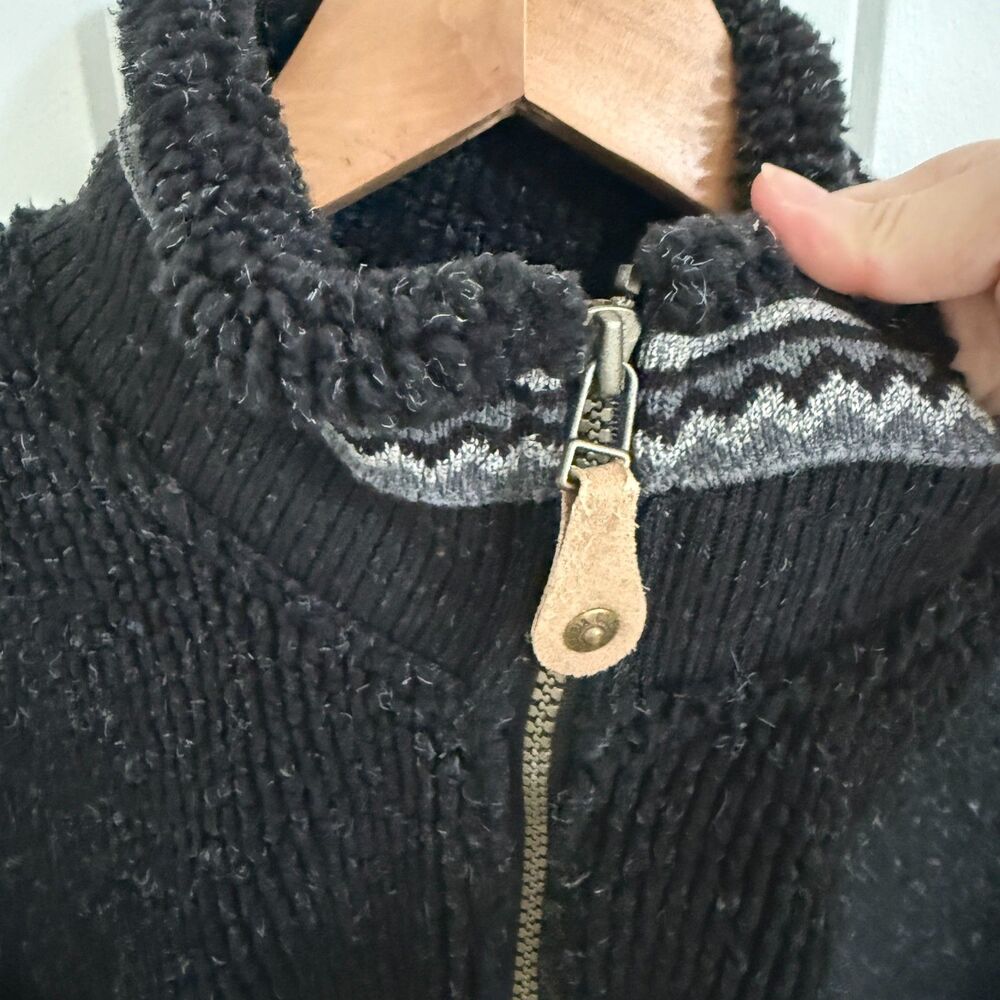 Columbia Chenille Fleece Cardigan Jacket Black Drawstring Waist Mock Neck Medium - Picture 10 of 12